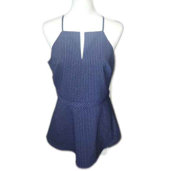 Banana Republic Navy Blue & White, Side Zip, Halter Tunic Peplum Blouse Top, 6 - Picture 1 of 7